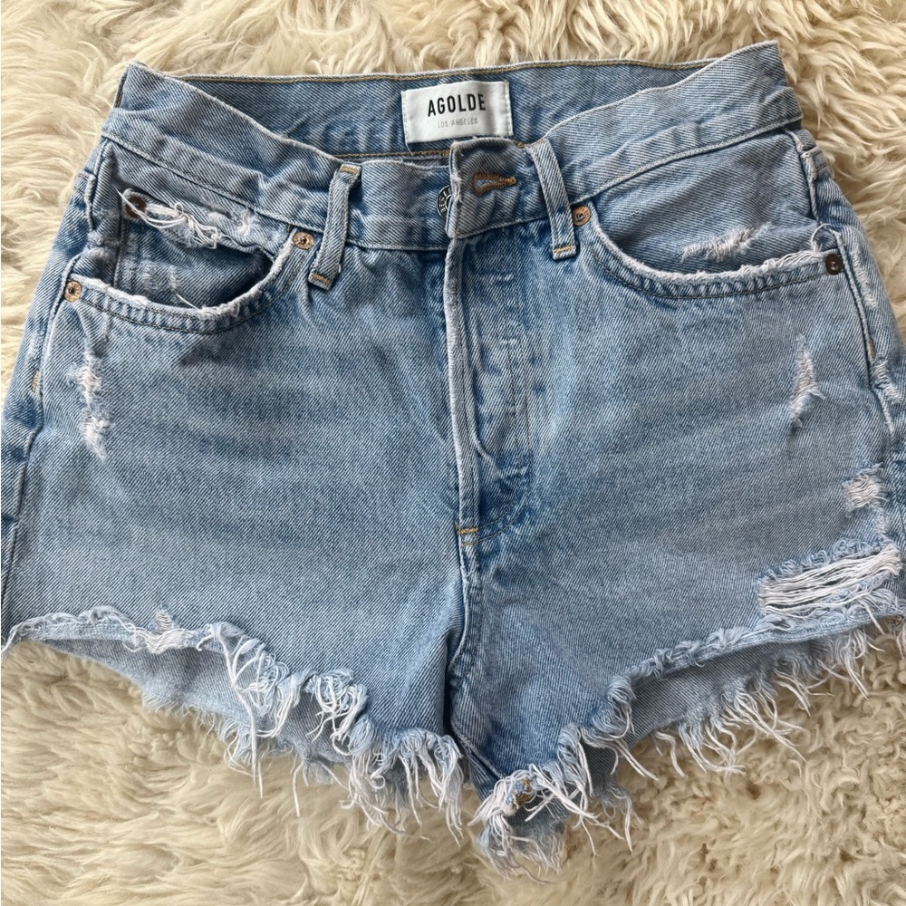 Agolde Distressed Light Blue Jean Shorts